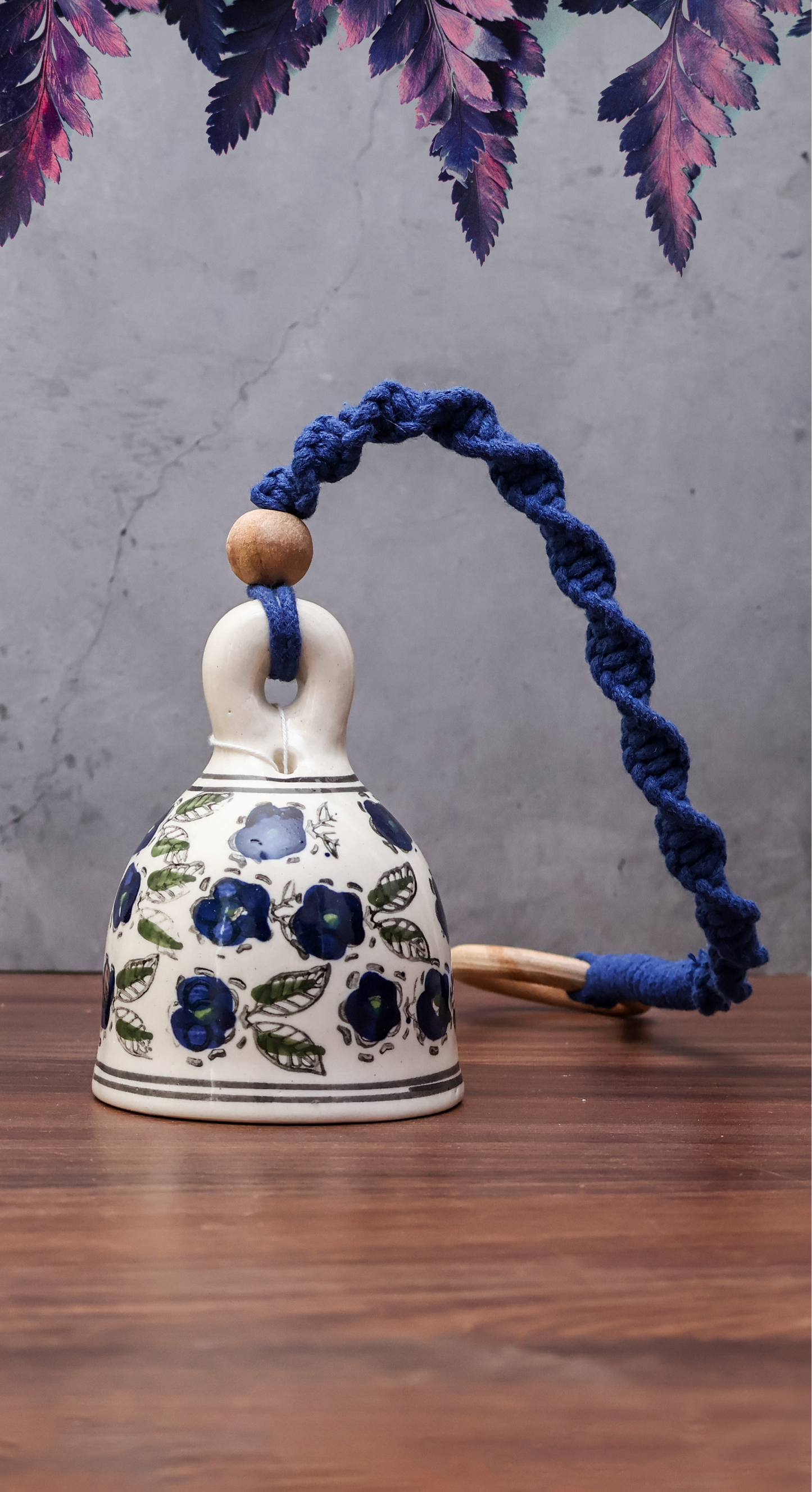 Blue Handmade Macrame Ceramic Bells Bohemian Home Wall Decor (Hook not included)