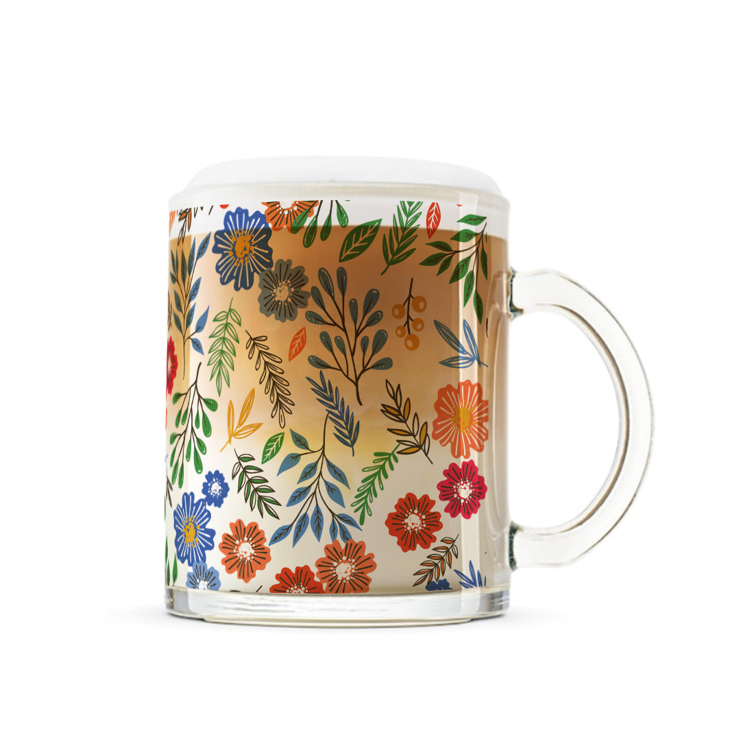 Transparent Coffee Mug Sturdy & Durable Glass mug with Handle - Floral