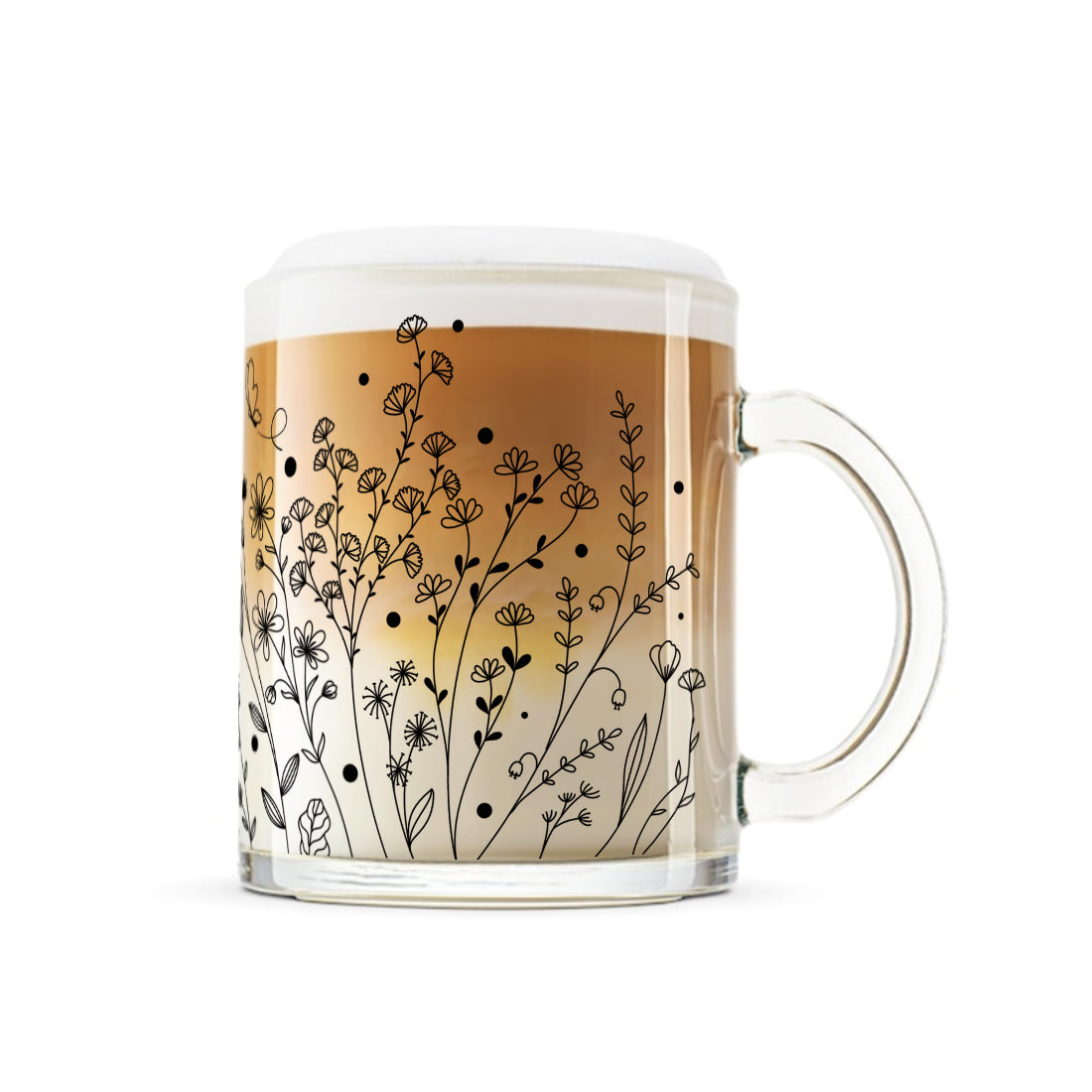 Transparent Coffee Mug Sturdy & Durable Glass mug with Handle - Vines