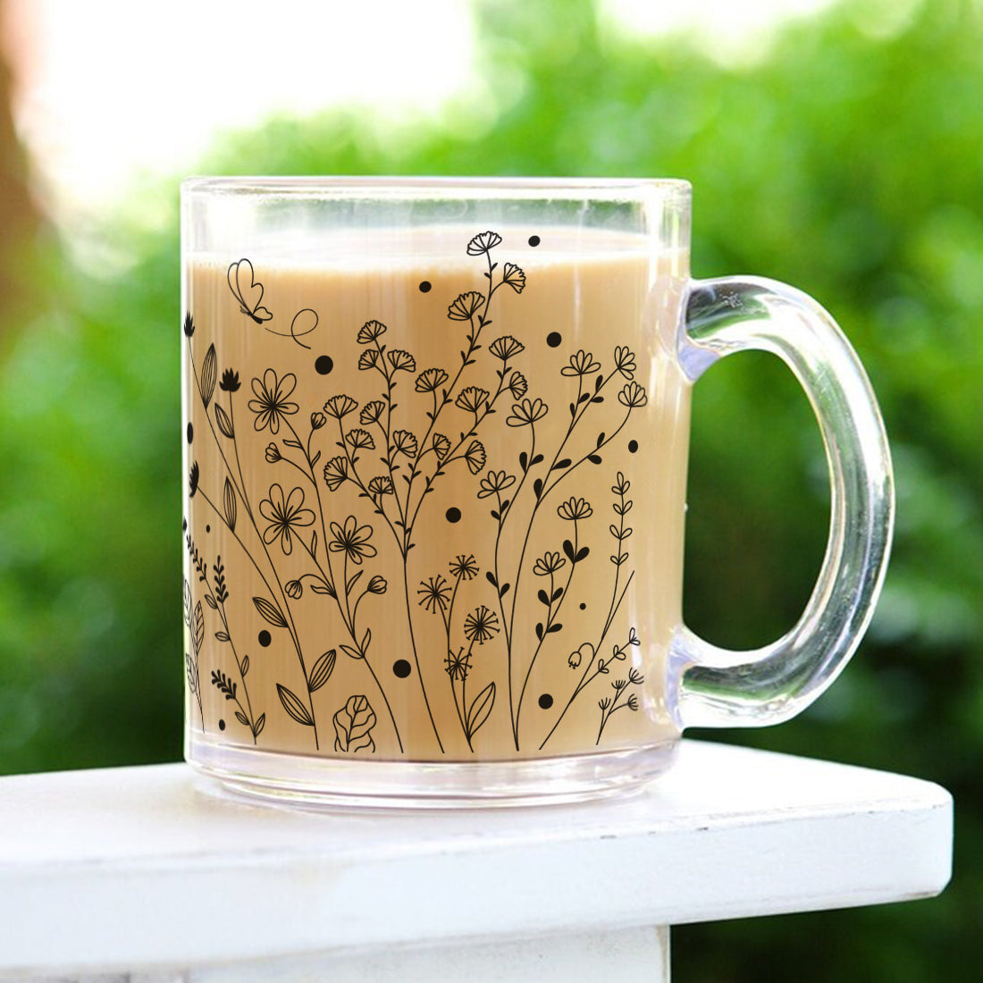 Transparent Coffee Mug Sturdy & Durable Glass mug with Handle - Vines