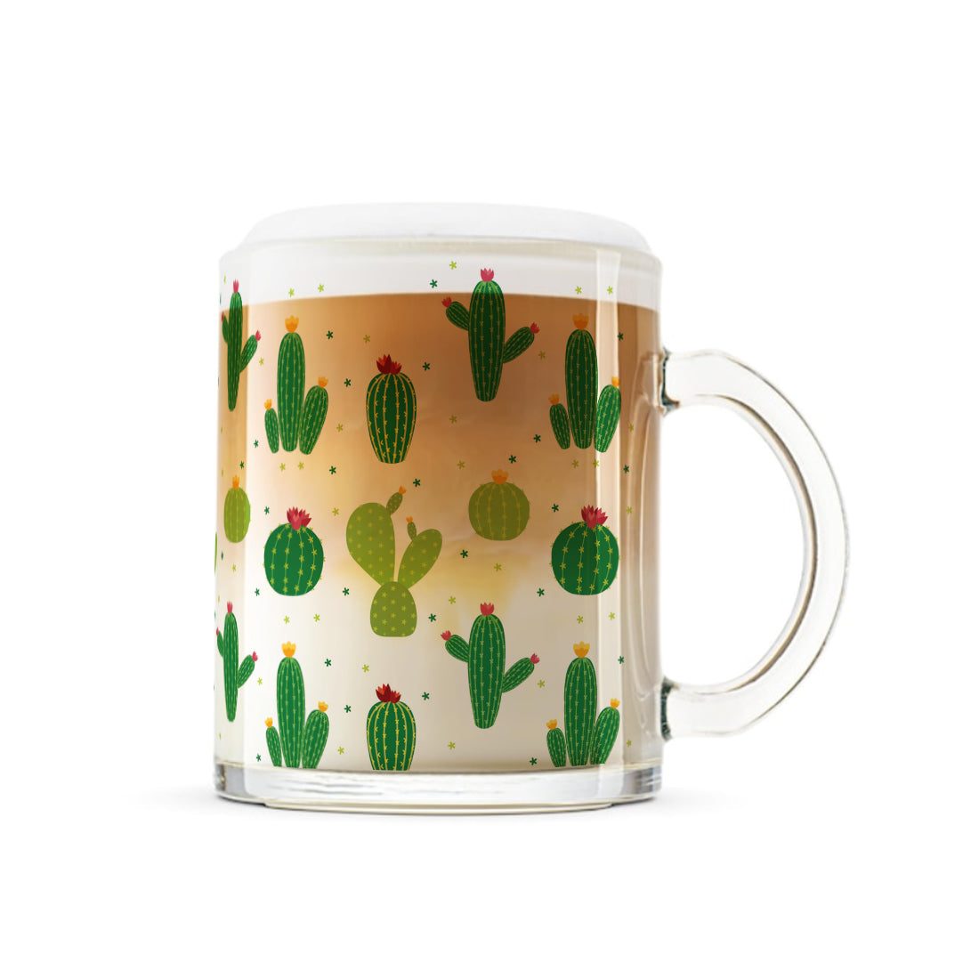 Transparent Coffee Mug Sturdy & Durable Glass mug with Handle - Cactus