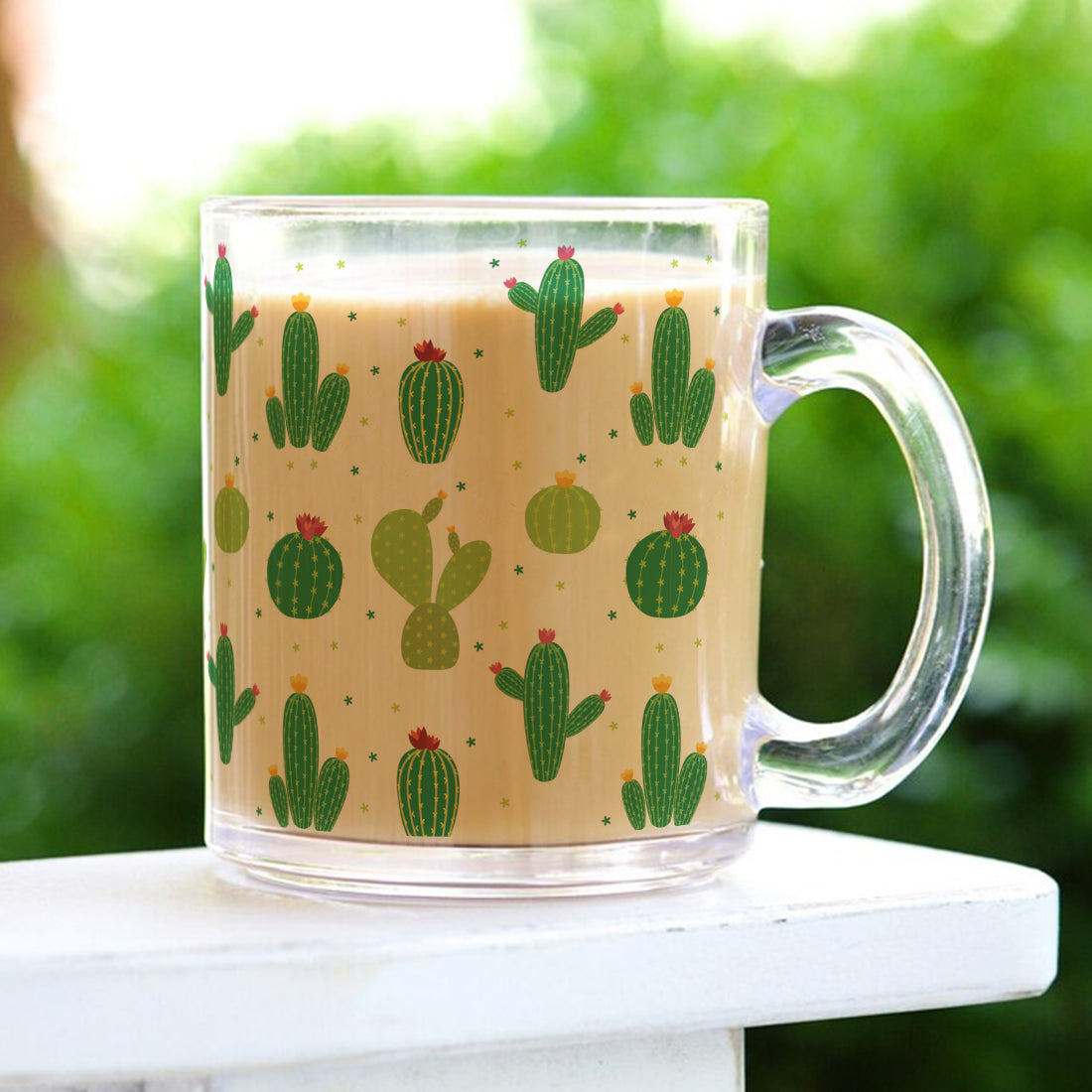 Transparent Coffee Mug Sturdy & Durable Glass mug with Handle - Cactus