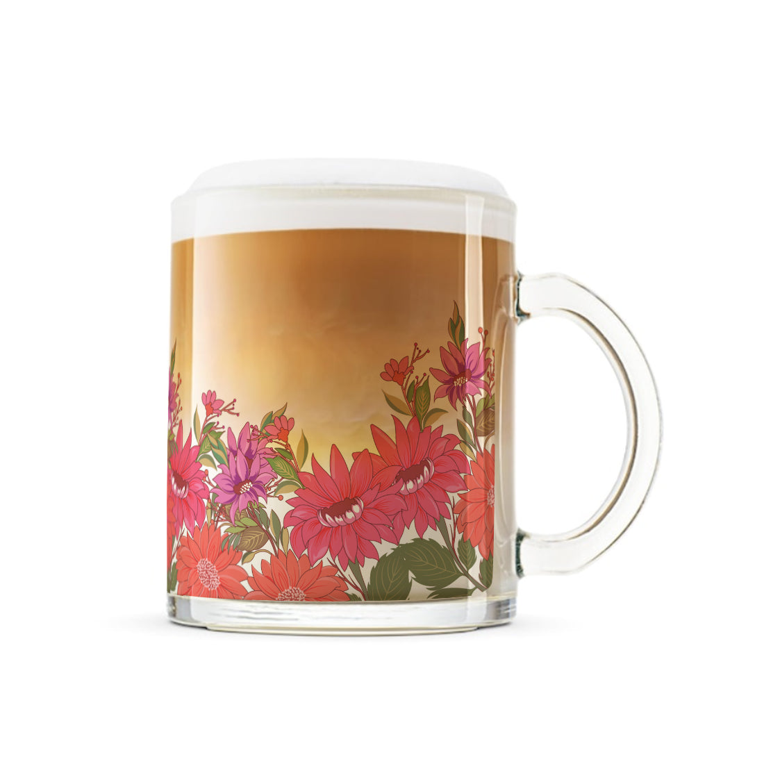 Transparent Coffee Mug Sturdy & Durable Glass mug with Handle - Flora