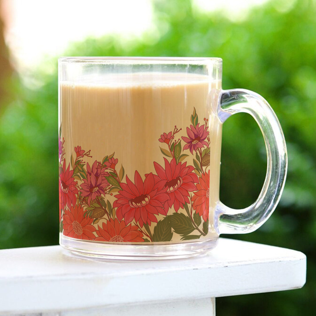 Transparent Coffee Mug Sturdy & Durable Glass mug with Handle - Flora