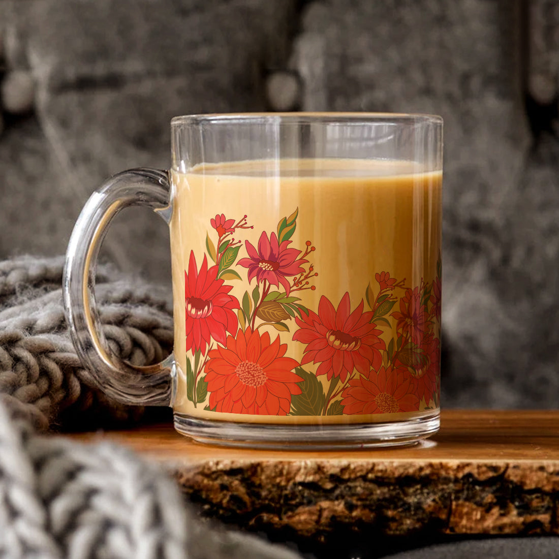 Transparent Coffee Mug Sturdy & Durable Glass mug with Handle - Flora