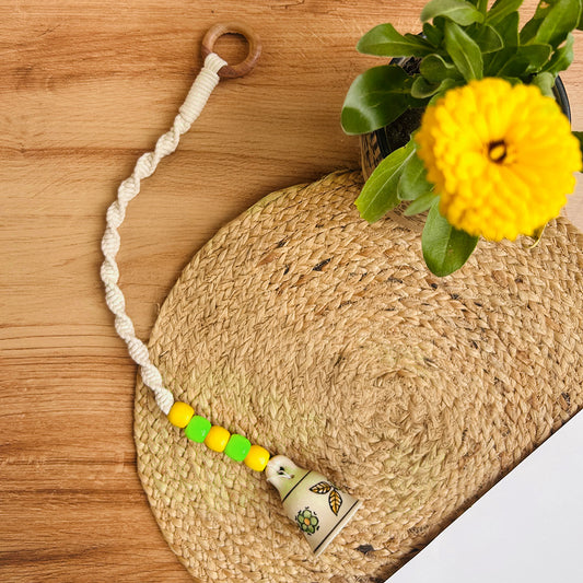 Small Temple Bell Ceramic Macrame Bells with Wooden Beads