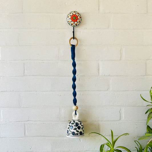 Blue Handmade Macrame Ceramic Bells Bohemian Home Wall Decor (Hook not included)
